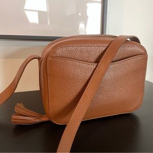 Cuyana Mini Tassel Bag purse Camera Crossbody brown tan